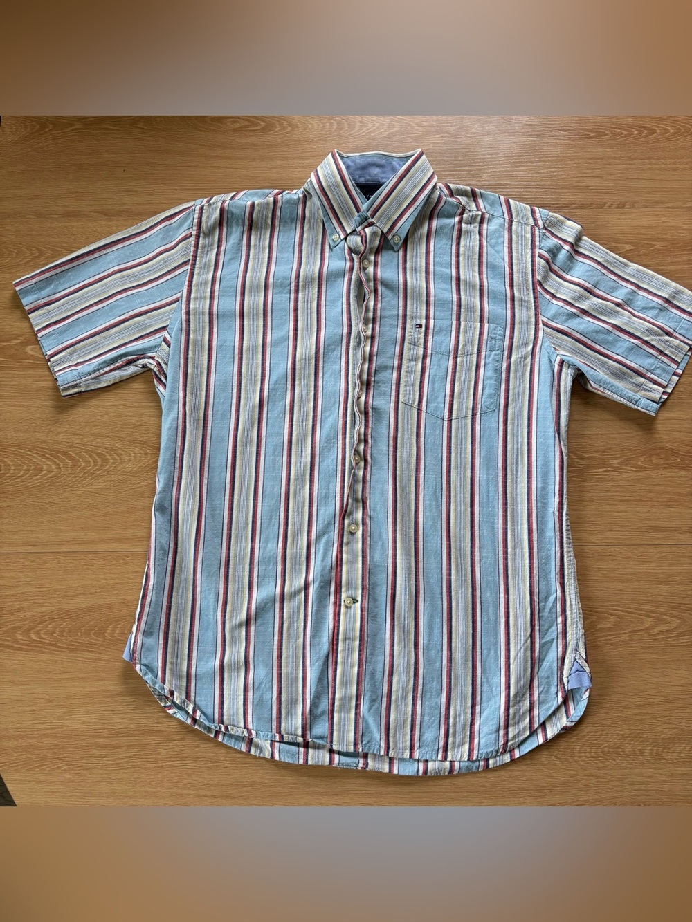 Tommy Hilfiger 100% Cotton Short Sleeve Striped Button-Up Shirt